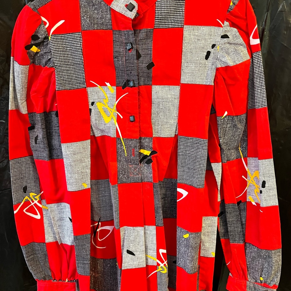 Red and Black Checkered Button-Up Maternity Shirt